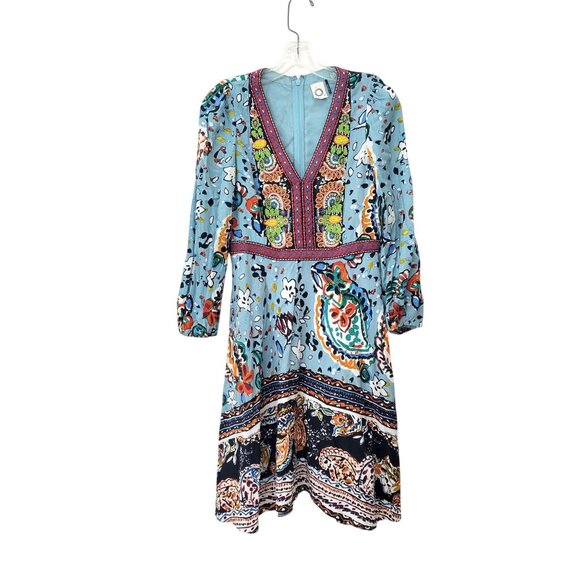 Akemi + Kin Bohemian Beaded Floral Midi Dress With V-Neck & Long Sleeves Anthrop - Picture 8 of 8
